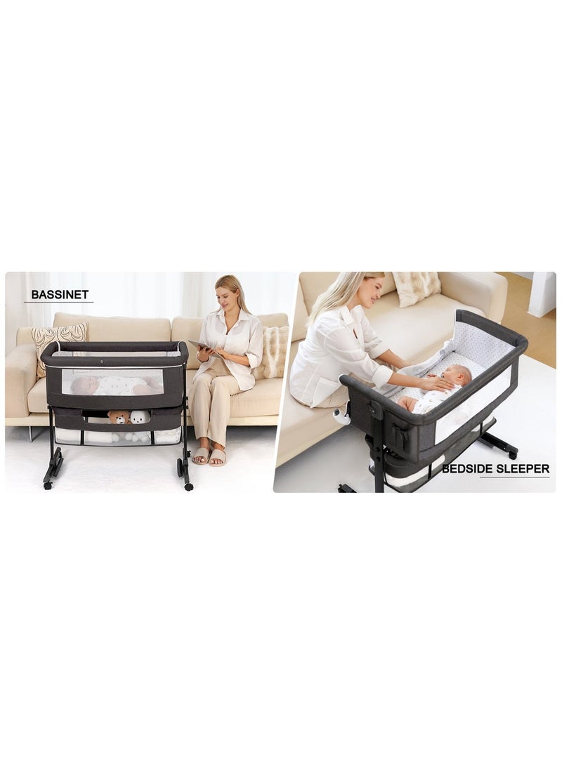 KIDZ ERA Baby Bassinet, 3 in 1 Bassinets Bedside Sleeper, Adjustable Height Bedside Sleeper , Breathable Mesh, Storage Basket, Wheels, Easy Assemble & Folding (Gray) - Image 2